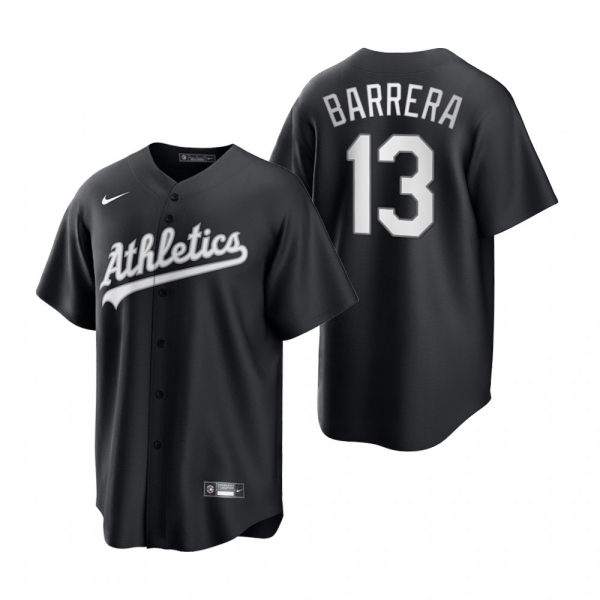 Men's Oakland Athletics Luis Barrera Nike Black White 2021 All Black Fashion Replica Jersey