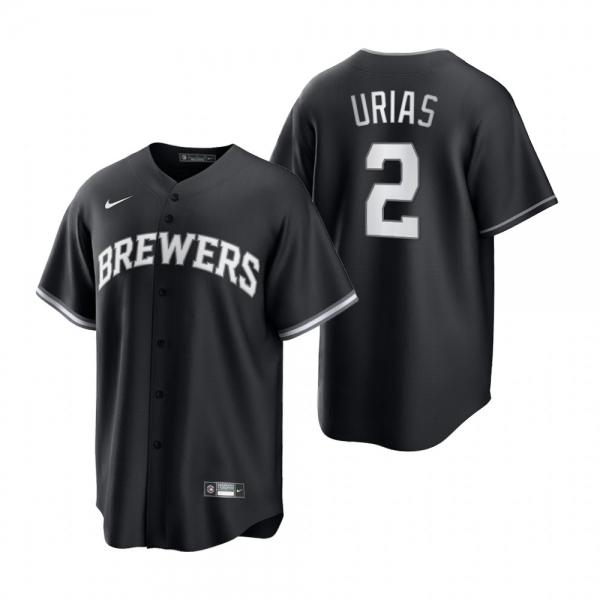 Milwaukee Brewers Luis Urias Nike Black White 2021 All Black Fashion Replica Jersey