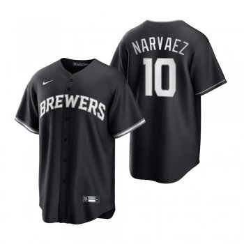 Milwaukee Brewers Omar Narvaez Nike Black White 2021 All Black Fashion Replica Jersey