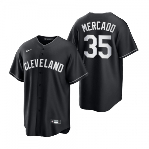 Cleveland Indians Oscar Mercado Nike Black White 2021 All Black Fashion Replica Jersey