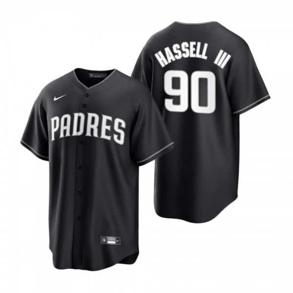 San Diego Padres Robert Hassell III Nike Black White 2021 All Black Fashion Replica Jersey