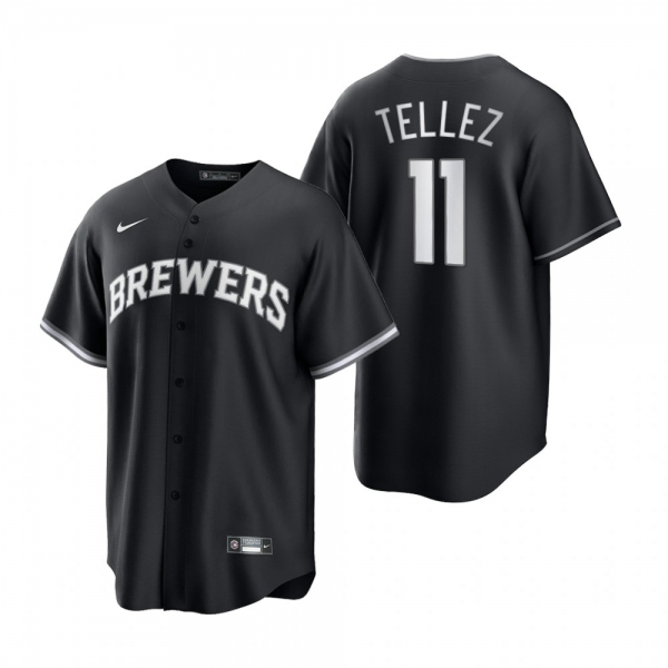 Milwaukee Brewers Rowdy Tellez Nike Black White 2021 All Black Fashion Replica Jersey