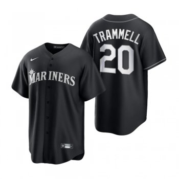 Men's Seattle Mariners Taylor Trammell Nike Black White 2021 All Black Fashion Replica Jersey