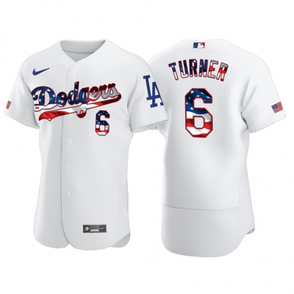 Trea Turner Los Angeles Dodgers #6 White Independence Day 2021 Jersey Authentic