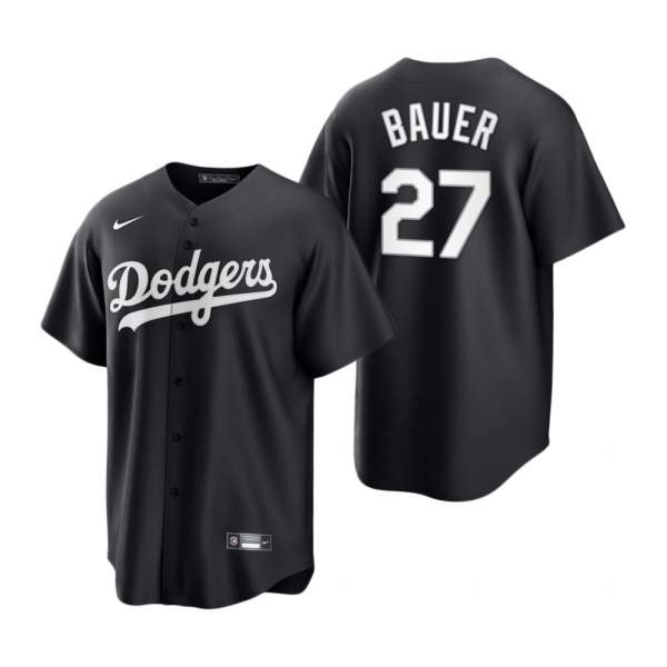 Los Angeles Dodgers Trevor Bauer Nike Black White 2021 All Black Fashion Replica Jersey