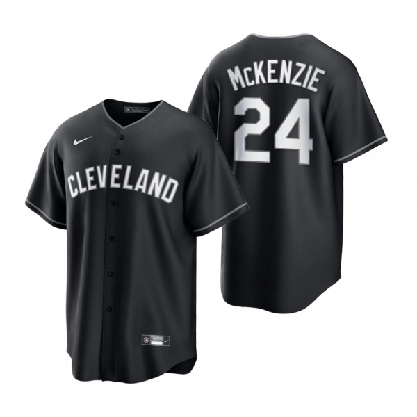 Men's Cleveland Indians Triston McKenzie Nike Black White 2021 All Black Fashion Replica Jersey