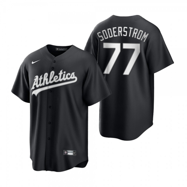 Men's Oakland Athletics Tyler Soderstrom Nike Black White 2021 All Black Fashion Replica Jersey