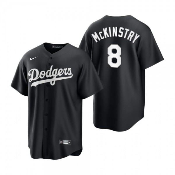 Los Angeles Dodgers Zach McKinstry Nike Black White 2021 All Black Fashion Replica Jersey