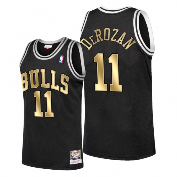 Bulls #11 DeMar DeRozan Black Hardwood Classics 2021 Jersey Golden Authentic