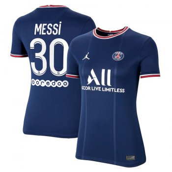 Women's Lionel Messi Paris Saint-Germain Jordan Brand 2021/22 Home Breathe Stadium Replica Player Jersey – Blue