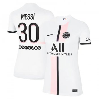 Women's Lionel Messi Paris Saint-Germain Nike 2021/22 Away Breathe Stadium Replica Player Jersey – White