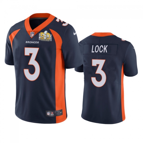 Denver Broncos Drew Lock Navy Super Bowl 50 Patch Jersey