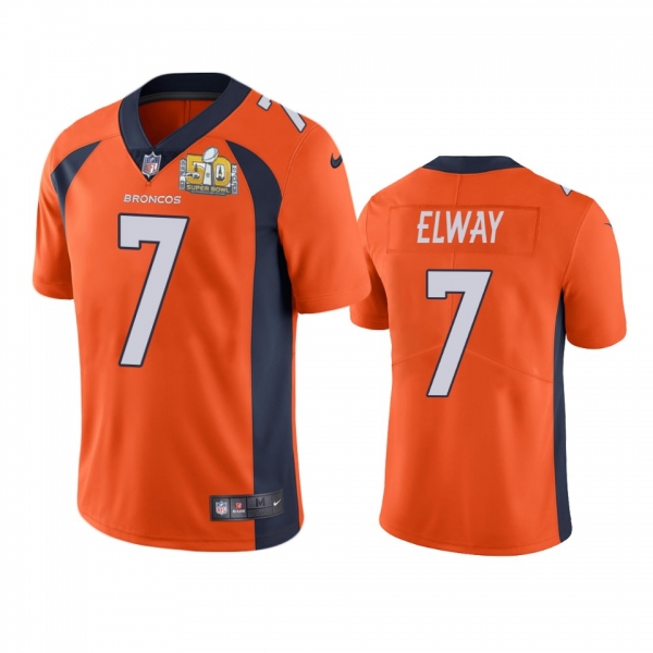 Denver Broncos John Elway Orange Super Bowl 50 Patch Jersey