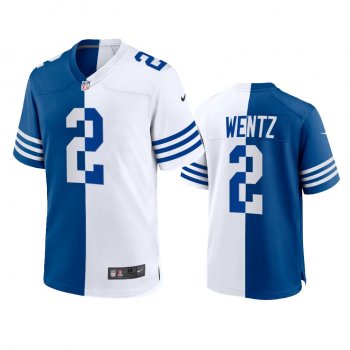 Indianapolis Colts Carson Wentz 2021 Royal White Throwback Split Jersey