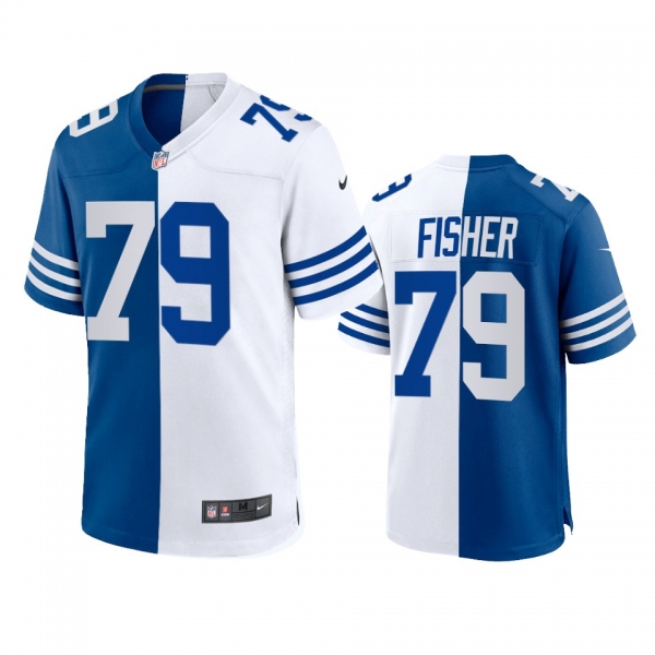 Indianapolis Colts Eric Fisher 2021 Royal White Throwback Split Jersey