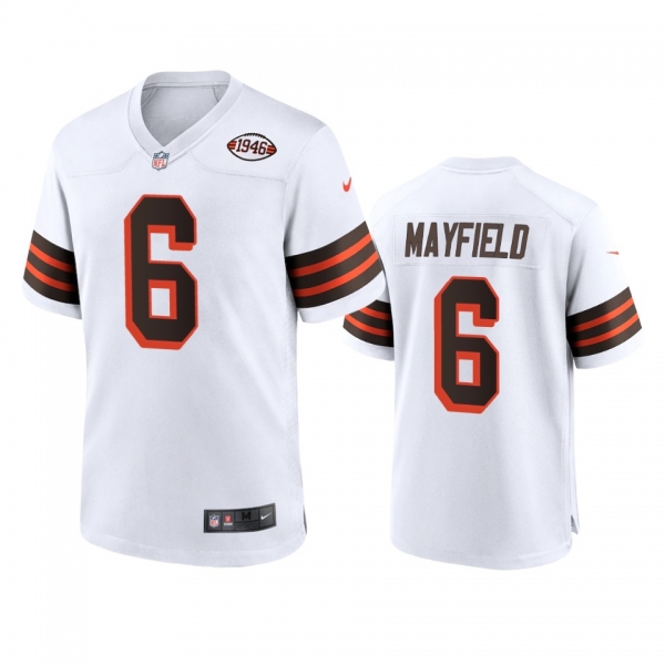 Cleveland Browns Baker Mayfield White 1946 Collection Alternate Game Jersey 75th anniversary uniforms