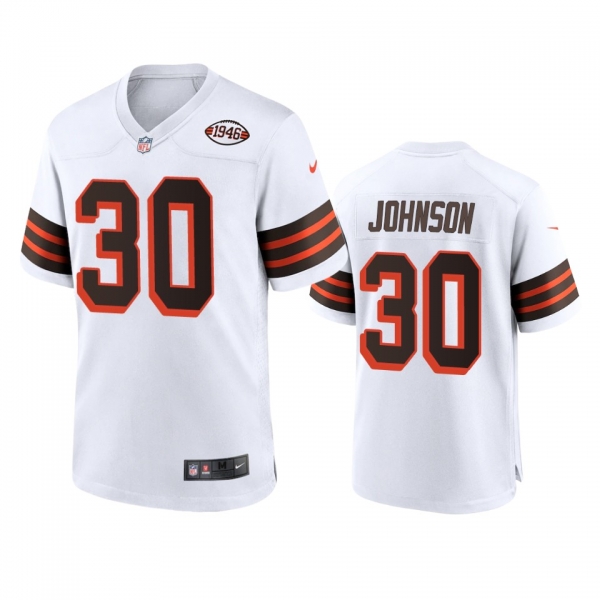 Cleveland Browns D'Ernest Johnson White 1946 Collection Alternate Game Jersey 75th anniversary uniforms