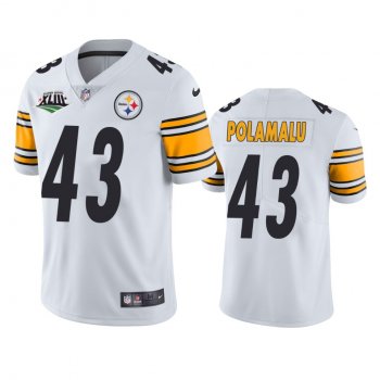 Pittsburgh Steelers Troy Polamalu White Super Bowl XLIII Patch Jersey