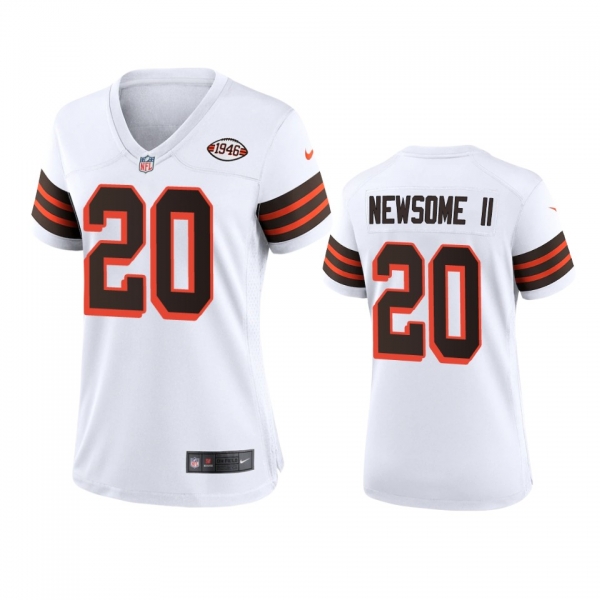 Women's Cleveland Browns Greg Newsome II White 1946 Collection Alternate Game Jersey 75th anniversary uniforms