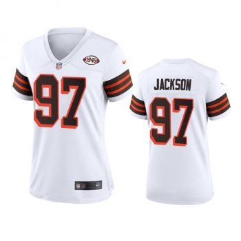 Women's Cleveland Browns Malik Jackson White 1946 Collection Alternate Game Jersey 75th anniversary uniforms