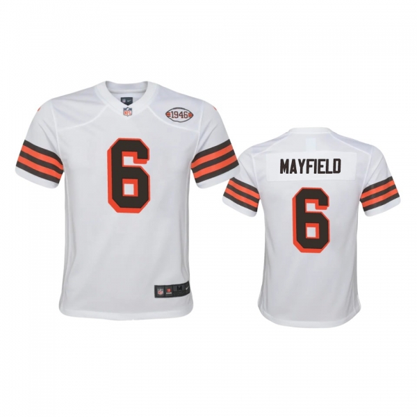 Youth Cleveland Browns Baker Mayfield White 1946 Collection Alternate Game Jersey 75th anniversary uniforms