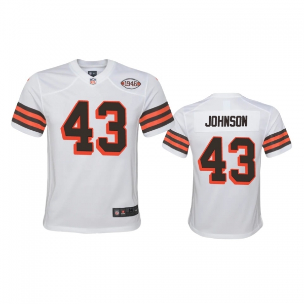 Youth Cleveland Browns John Johnson White 1946 Collection Alternate Game Jersey 75th anniversary uniforms