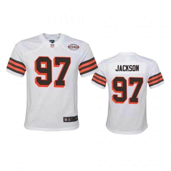 Youth Cleveland Browns Malik Jackson White 1946 Collection Alternate Game Jersey 75th anniversary uniforms