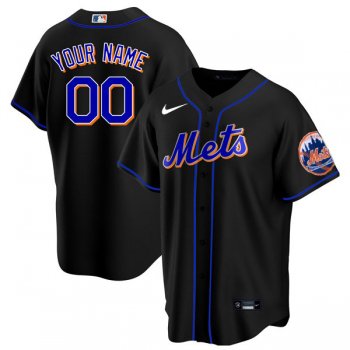 Men's #00 Custom New York Mets Black Jersey Home Games Replica All Stitched