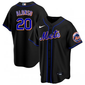 Men's #20 Pete Alonso New York Mets Black Jersey Home Games Replica All Stitched