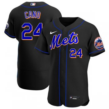 Men's #24 Robinson Canó New York Mets Black Jersey Home Games Authentic All Stitched