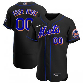 Men's #00 Custom New York Mets Black Jersey Home Games Authentic All Stitched