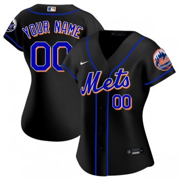 Women's #00 Custom New York Mets Black Jersey Home Games Limited All Stitched