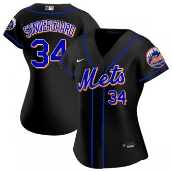 Women's #34 Noah Syndergaard New York Mets Black Jersey Home Games Limited All Stitched