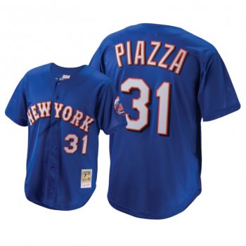 Mike Piazza New York Mets #31 Royal Cooperstown Collection Mitchell & Ness Mesh Batting Practice Button-Up Jersey Men's