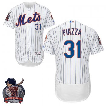 Male New York Mets #31 Mike Piazza White Flex Base Jersey with Sleeve Patch