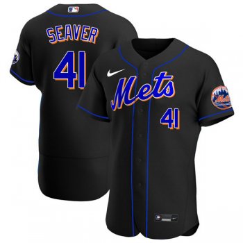 Men's #41 Tom Seaver New York Mets Black Jersey Home Games Authentic All Stitched