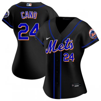 Women's #24 Robinson Canó New York Mets Black Jersey Home Games Limited All Stitched