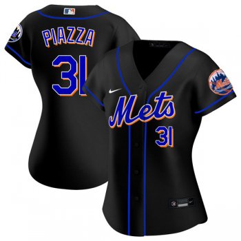 Women's #31 Mike Piazza New York Mets Black Jersey Home Games Limited All Stitched