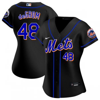 Women's #48 Jacob deGrom New York Mets Black Jersey Home Games Limited All Stitched