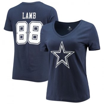 Women's CeeDee Lamb Dallas Cowboys Fanatics Branded Player Icon Name & Number V-Neck T-Shirt - Navy