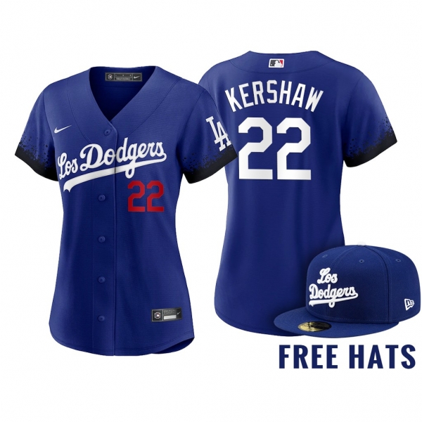 Women Clayton Kershaw Los Angeles Dodgers 2021 City Connect Jersey Free Hat Royal