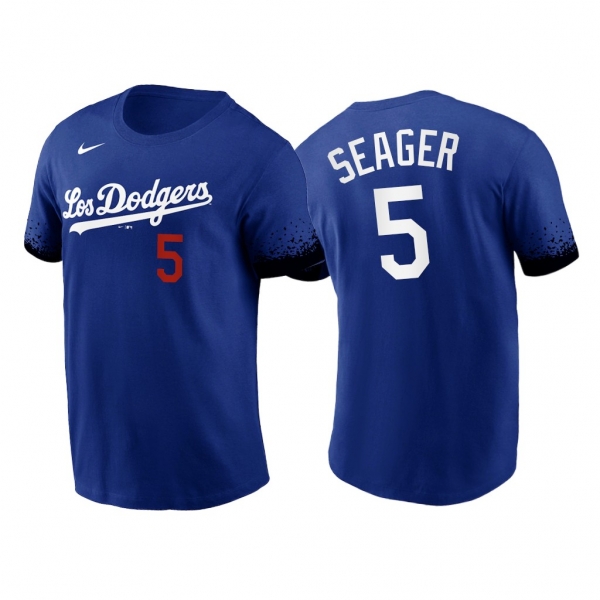 Los Angeles Dodgers Corey Seager 2021 City Connect #5 Royal T-Shirt Name Number