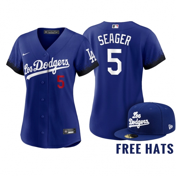 Women Corey Seager Los Angeles Dodgers 2021 City Connect Jersey Free Hat Royal