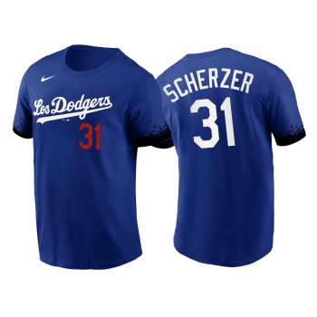 Los Angeles Dodgers Max Scherzer 2021 City Connect #31 Royal T-Shirt Name Number