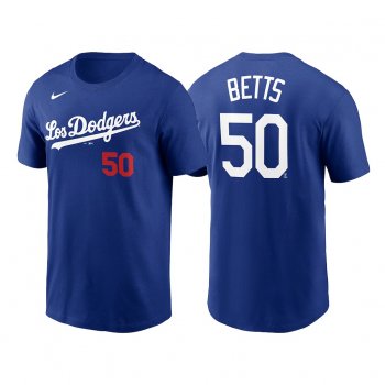 Los Angeles Dodgers Mookie Betts 2021 City Connect #50 Royal T-Shirt Name Number