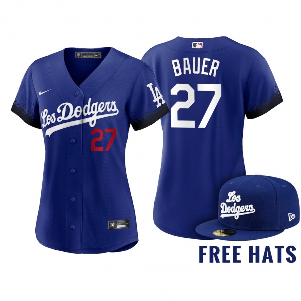 Women Trevor Bauer Los Angeles Dodgers 2021 City Connect Jersey Free Hat Royal