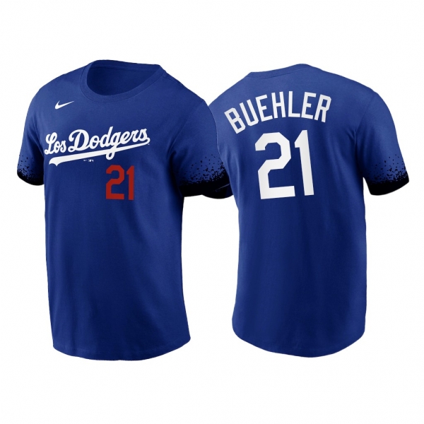 Los Angeles Dodgers Walker Buehler 2021 City Connect #21 Royal T-Shirt Name Number