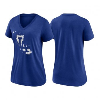 Women Los Angeles Dodgers 2021 City Connect Royal T-Shirt V-Neck