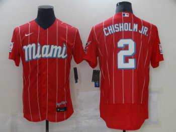 MLB Marlins 2 Jazz Chisholm 2021 City Connect Red Flexbase Men Jersey