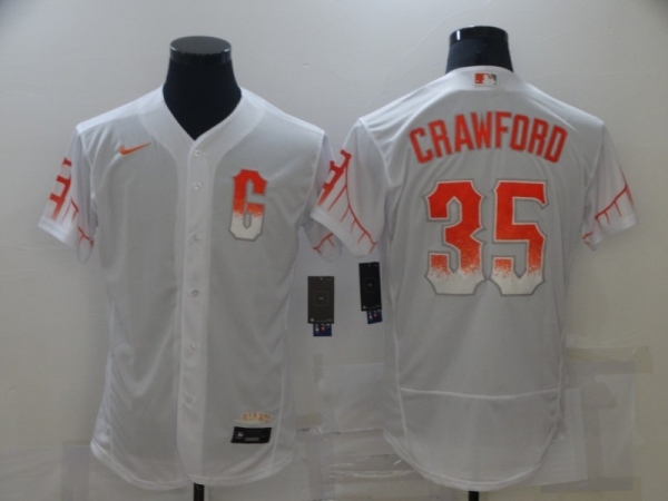 MLB Giants 35 Brandon Crawford White 2021 City Connect Nike Flexbase Men Jersey